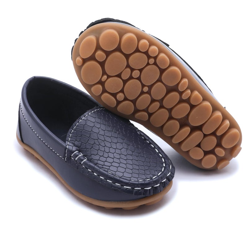 LONSOEN Toddler/Little Kid Boys Girls Soft Synthetic Leather Loafer Slip-On Boat-Dress Shoes/Sneakers,Deep Blue,SHF103 CN25 - Image 5